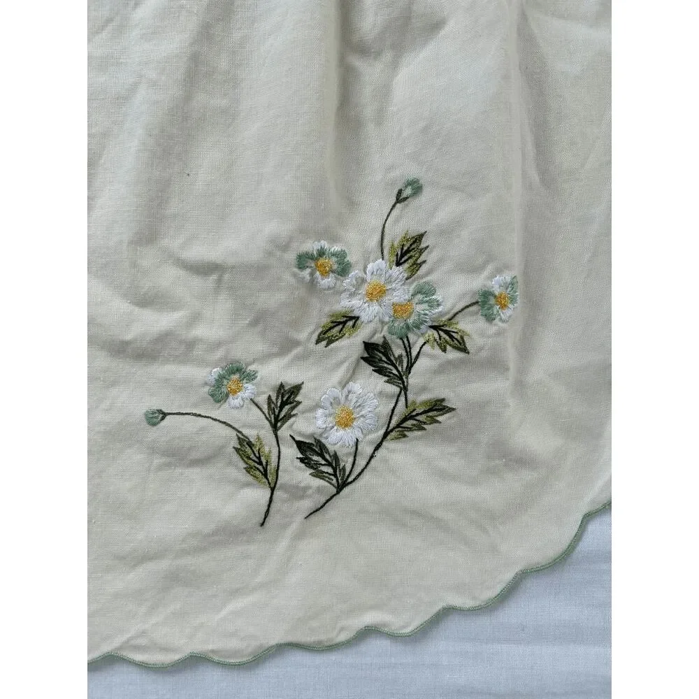 Handmade Kitchen Apron, Cream Colored, Embroidered, Pocket, Tie, Flowers,